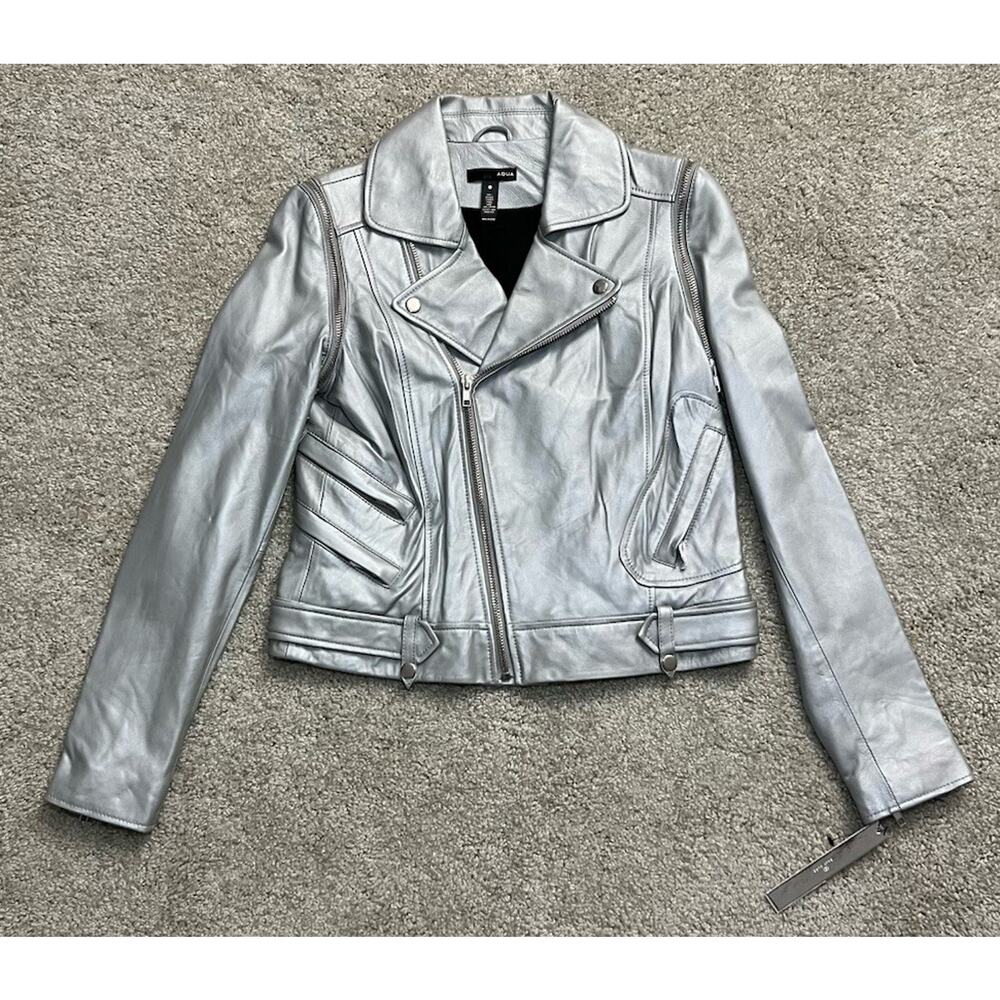 Aqua Women’s Matte Silver Leather Jacket Size Small (New with Tags)